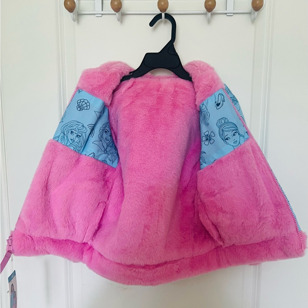 ❤️Disney Girls Puffer/Faux Fur Hooded Reversible Jacket Size 4 (NWT) - Picture 9 of 16